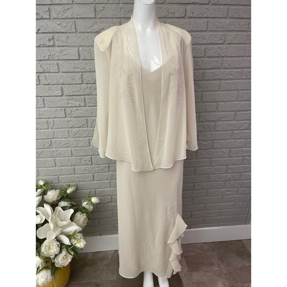 R&M Richards Women's Formal Cream Sequin Dress with Jacket Mother of the Bride 2 - Picture 5 of 13
